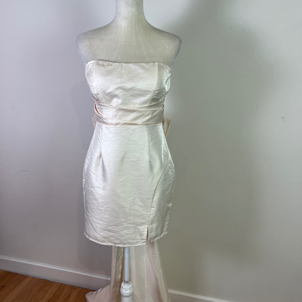 Maniju Women’s Ivory Strapless Back Bow Train Bridal Dress NWT